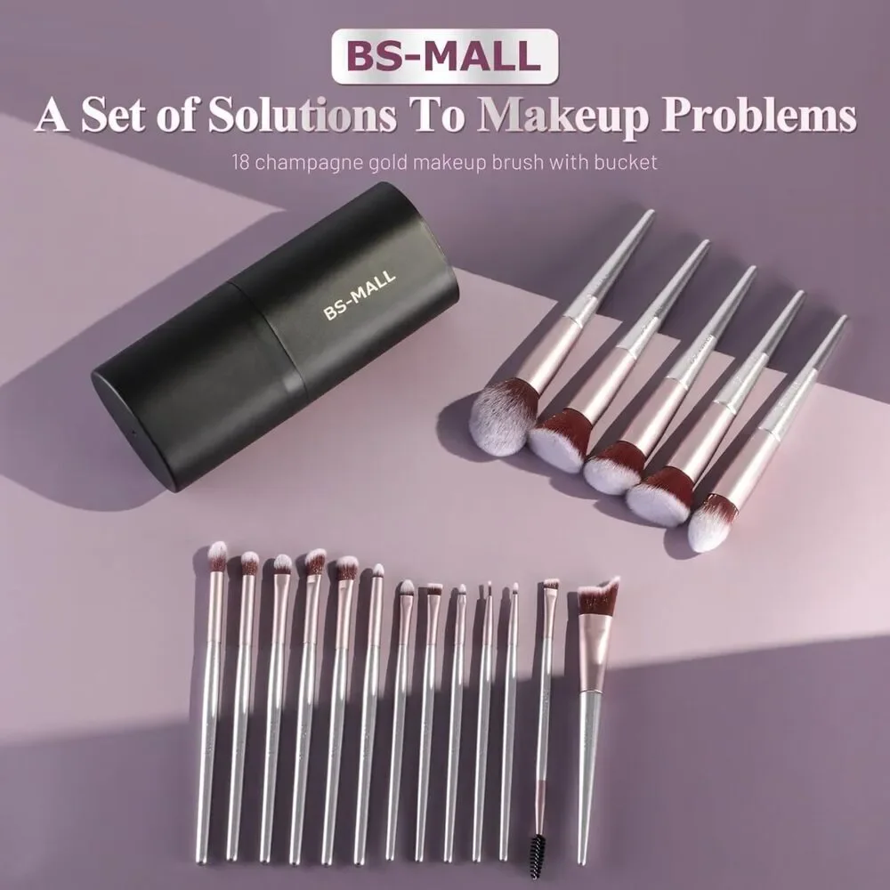 Bs-Mall 18 Pieces Purple Premium Synthetic Makeup Brushes Set With Black Case